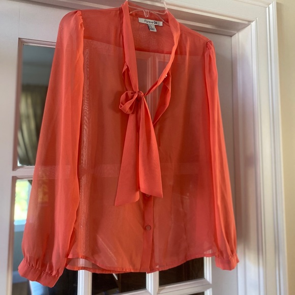 Forever 21 long sleeve sheer pink blouse - Picture 1 of 4